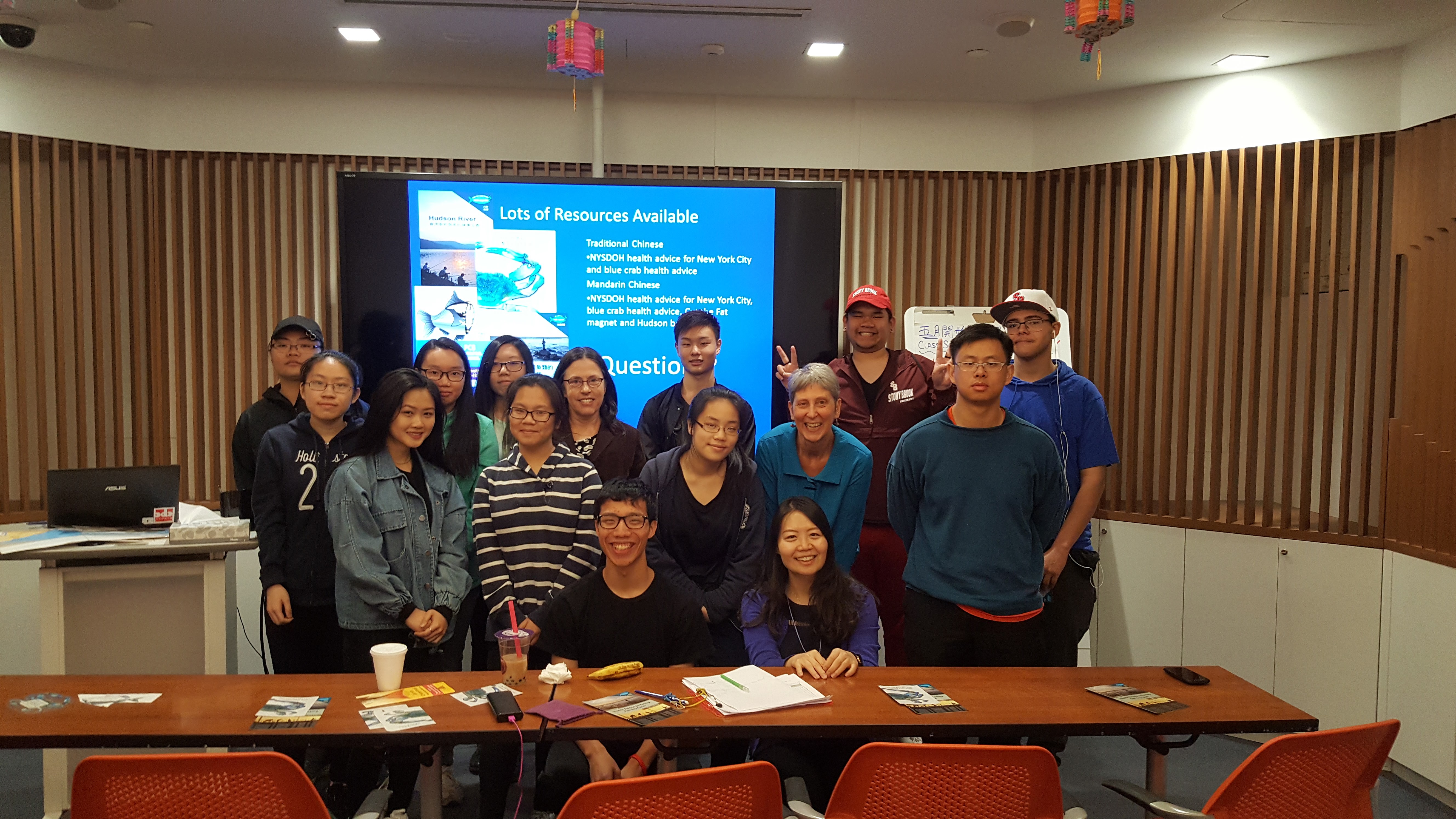 Wendy McKelvey of NYCDOHMH (7th from the left) and Regina Keenan of NYSDOH (4th from the right) with CPC youth after conducting a workshop on fish advisory