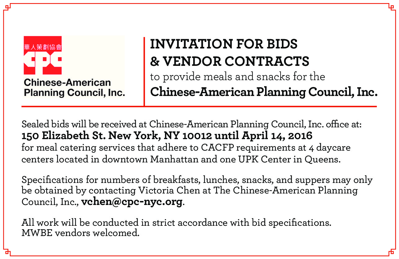 Invitation for Bids & Vendor Contracts to Provide Meals for CPC