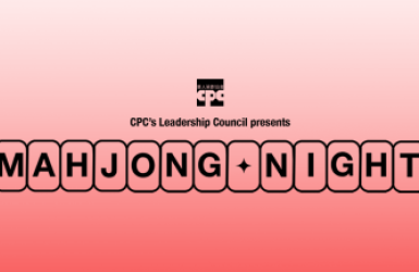 Mahjong Night event graphic with CPC logo and text “CPC’s Leadership Council presents Mahjong Night” on a pink gradient background with stylized tile lettering.