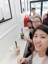 Summer interns taking a break and having bubble tea. 